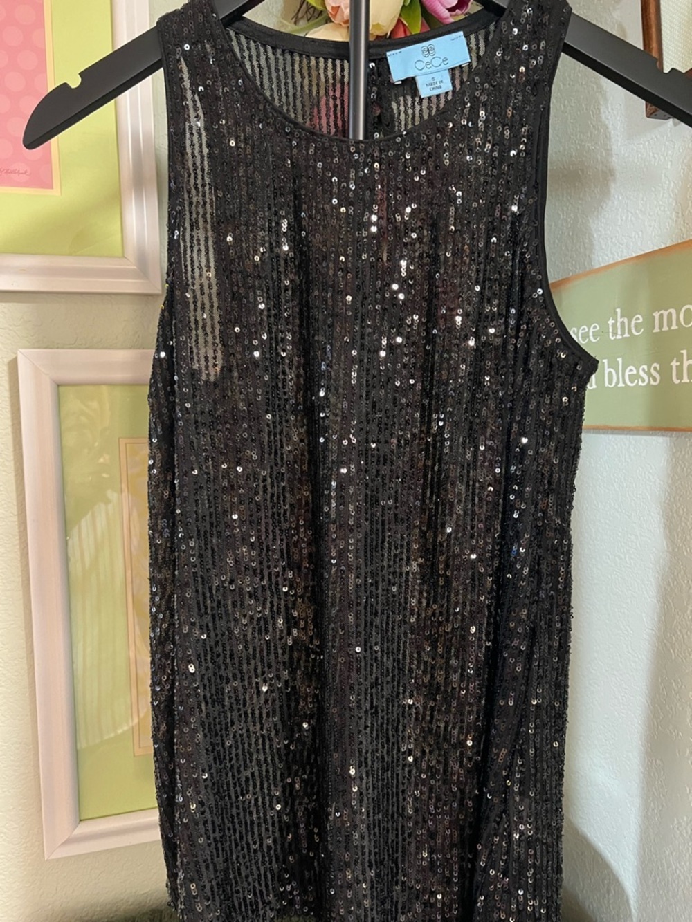 CeCe Black Sequin Sleeveless Top #196